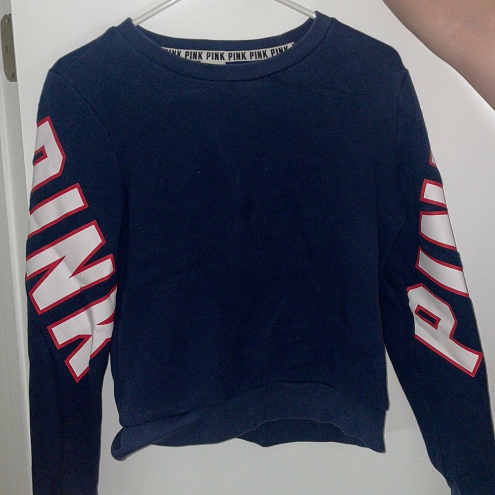 PINK crew neck red white and blue.